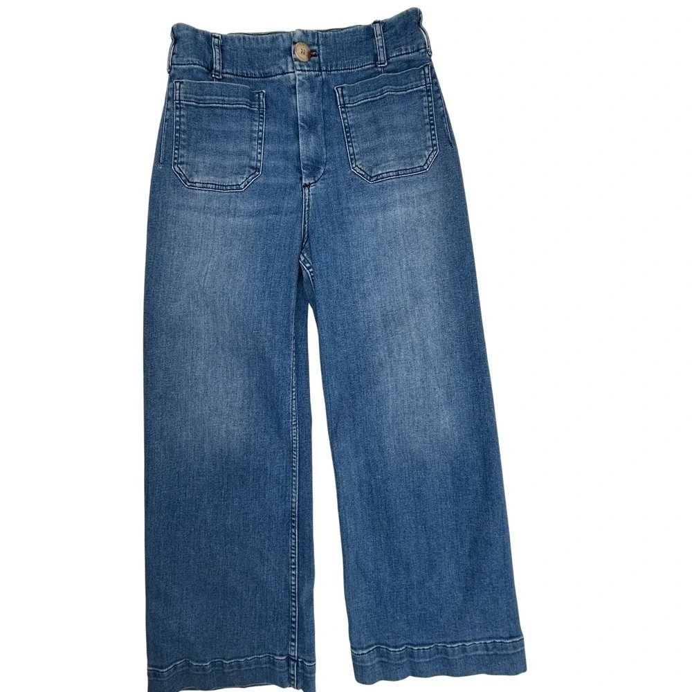 Maeve Anthropologie The Colette Wide Leg Crop Jeans Blue Medium Wash Size 28 - Picture 4 of 8